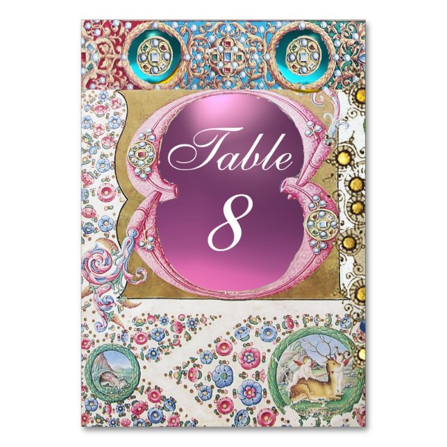 ANTIQUE ROSES, FLORAL, BLUE PINK GEMSTONES,PEARLS TABLE NUMBER (Front)