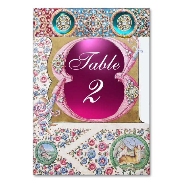 ANTIQUE ROSES, FLORAL, BLUE PINK GEMSTONES,PEARLS TABLE NUMBER (Front)