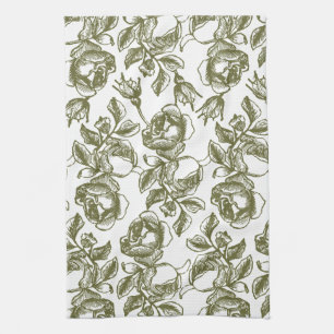 Antique Roses in Golds and White Towel