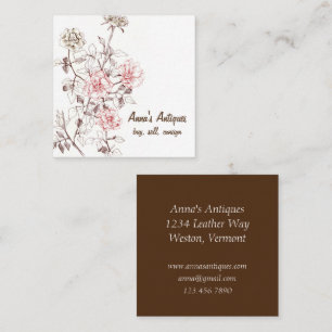Antique Roses Mauve Chocolate Brown Square Business Card