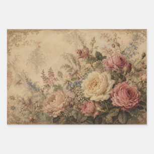 ANTIQUE ROSES ON PARCHMENT DESIGN WRAPPING PAPER SHEET