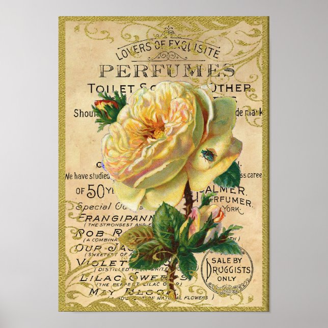Antique Roses Perfume Butterflies Poster (Front)
