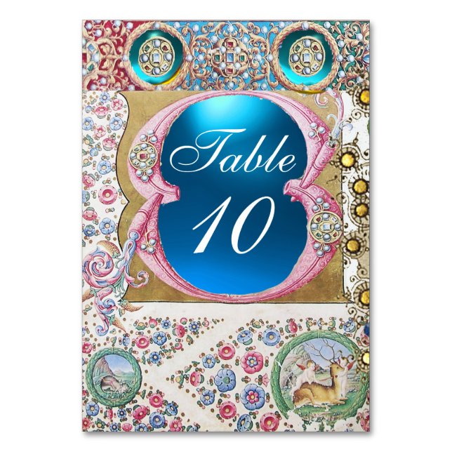 ANTIQUE ROSES,PINK FLORAL,BLUE GEMSTONES,PEARLS TABLE NUMBER (Front)