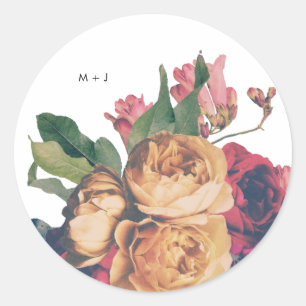Antique Roses Vintage Boho Wedding Classic Round Sticker