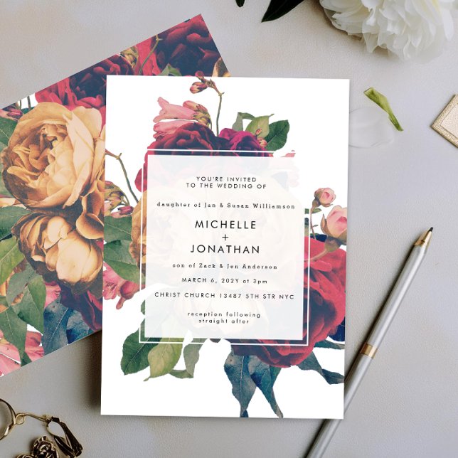Antique Roses Vintage Boho Wedding Invitation (Creator Uploaded)