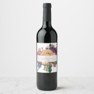 Antique Roses Vintage Boho Wedding Wine Label