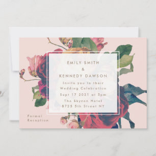 Antique Roses Vintage Pink Wedding Invitation