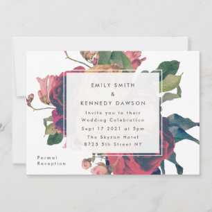 Antique Roses Vintage White Wedding Invitation