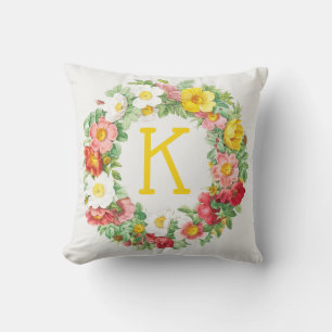 Antique Roses Wreath Monogram Cushion