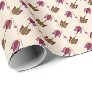 Antique Ruby, Brass, Bronze and Fuchsia Flowers Wrapping Paper