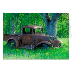 Antique rusted truck in a meadow