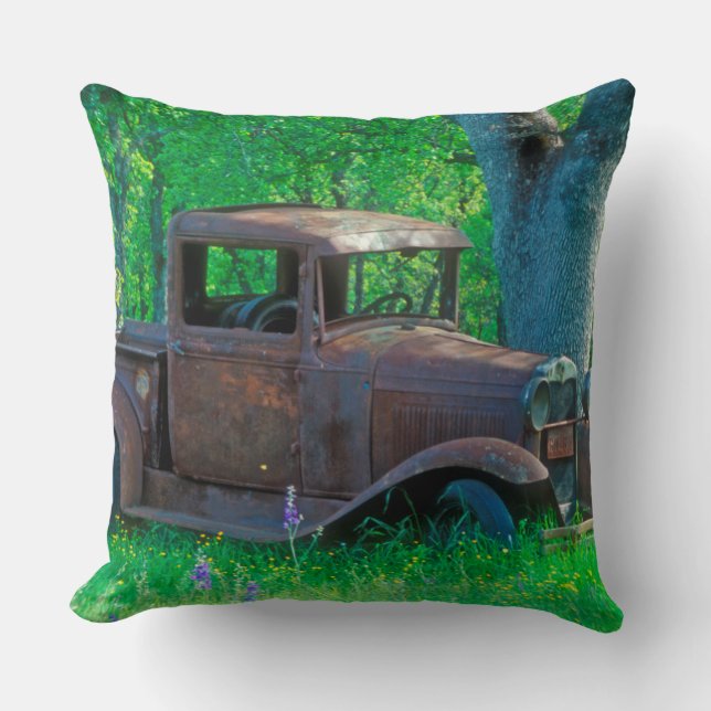 Antique rusted truck in a meadow cushion (Front)