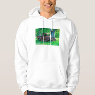 Antique rusted truck in a meadow hoodie