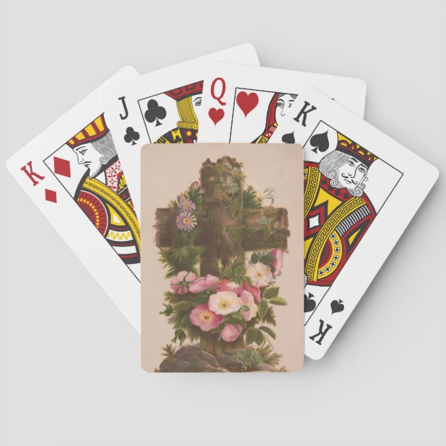 Antique Rustic Cross, Wild Roses, Easter Card, Playing Cards (Back)