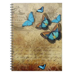 Antique Rustic Decoupage and Blue Butterflies  Notebook