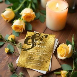 Antique Rustic Gold Map Wedding Invitation