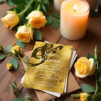 Antique Rustic Gold Map Wedding Invitation