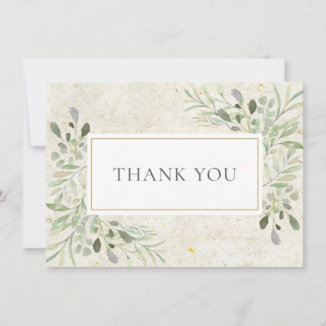 Antique Rustic Greenery Leaves Thank You Card (Front)