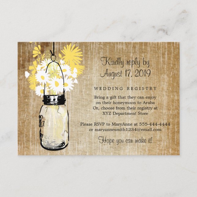 Antique Rustic Mason Jar Daisies Wildflowers Enclosure Card (Front)