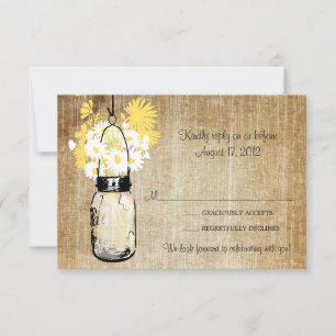 Antique Rustic Mason Jar Daisies Wildflowers RSVP Card