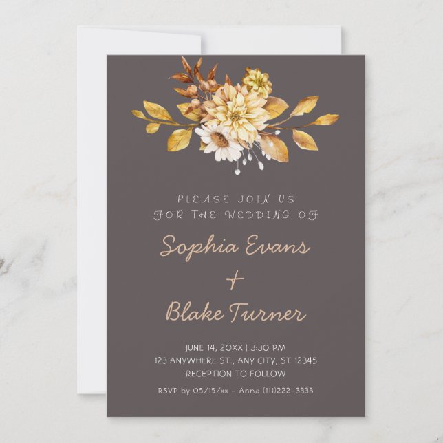 Antique Rustic Soft Floral Ash Grey Wedding Invitation (Front)