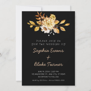 Antique Rustic Soft Floral Black Wedding Invitation