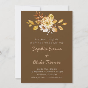 Antique Rustic Soft Floral Dark Brown Wedding Invitation