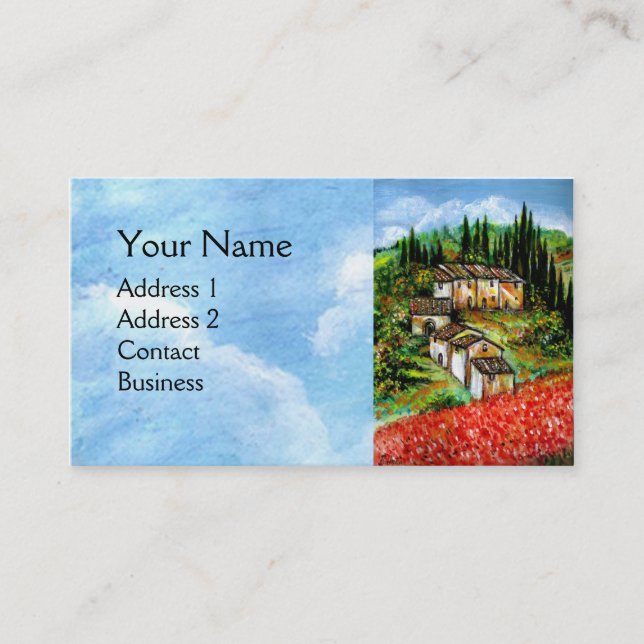 ANTIQUE RUSTIC VILLAGE AND POPPIES IN TUSCANY BUSINESS CARD (Front)