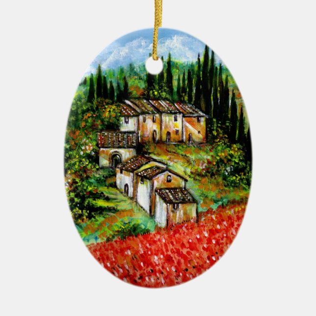 ANTIQUE RUSTIC VILLAGE IN TUSCANY CERAMIC TREE DECORATION (Front)