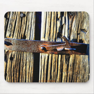 Antique Rustic Wood & Iron Metal Latch Photo Image Mouse Mat