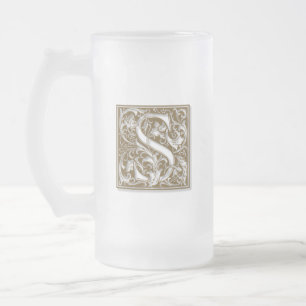 Antique S Monogram Frosted Glass Beer Mug