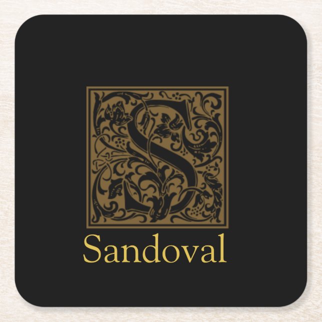 Antique S Monogram Square Paper Coaster (Front)