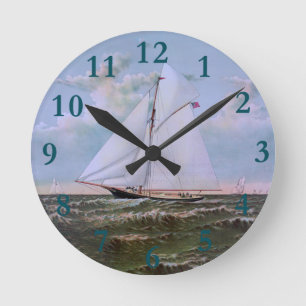 Antique Sailing Ship Sloop Yacht Round Clock