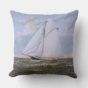 Antique Sailing Ship Sloop Yacht Sailboat Ocean Cushion