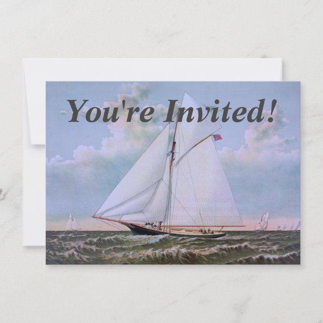 Antique Sailing Ship Sloop Yacht Sailboat Ocean Invitation (Front)