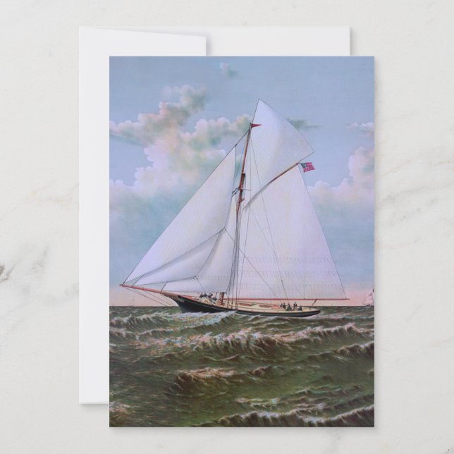 Antique Sailing Ship Sloop Yacht Sailboat Ocean Invitation (Back)