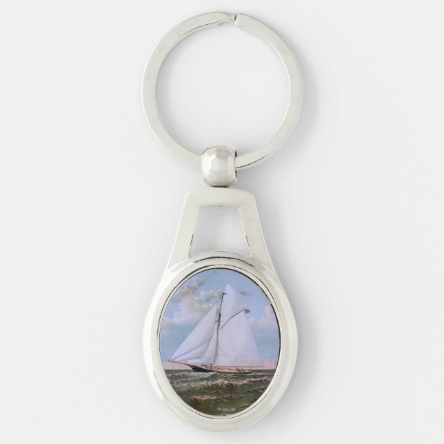 Antique Sailing Ship Sloop Yacht Sailboat Ocean Key Ring (Front)