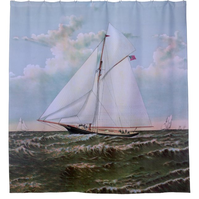 Antique Sailing Ship Sloop Yacht Sailboat Ocean Shower Curtain (Front)