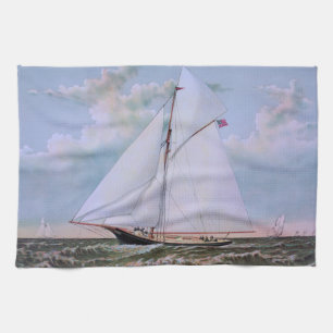 Antique Sailing Ship Sloop Yacht Sailboat Ocean Tea Towel