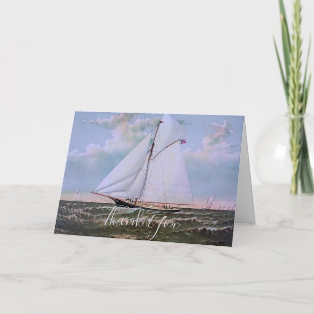 Antique Sailing Ship Sloop Yacht Sailboat Ocean Thank You Card (Front)