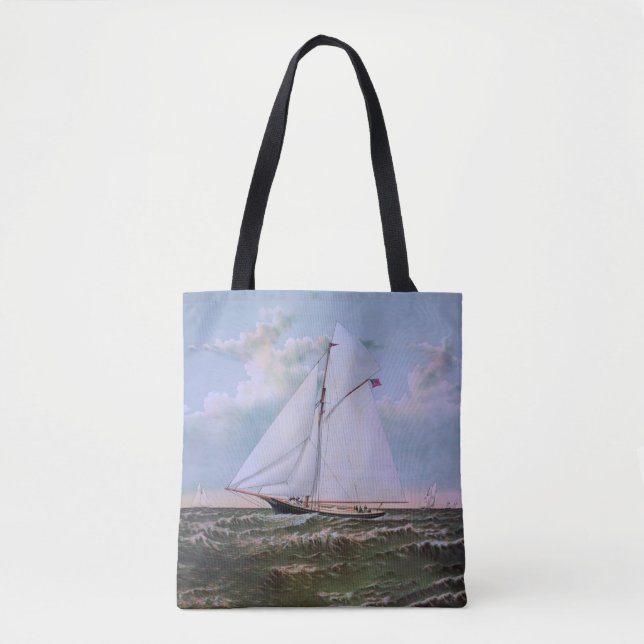 Antique Sailing Ship Sloop Yacht Sailboat Ocean Tote Bag (Front)