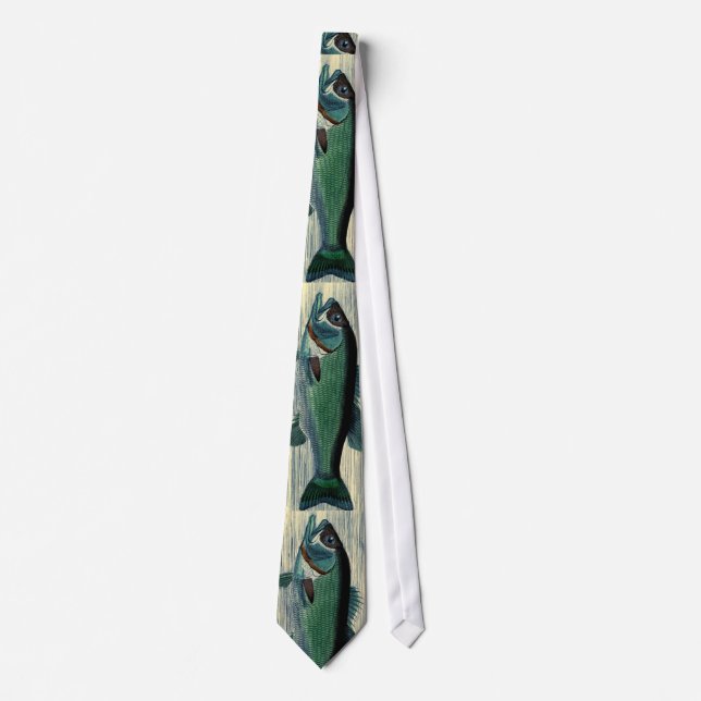 Antique Salmon Fish Fishing Print Tie (Front)