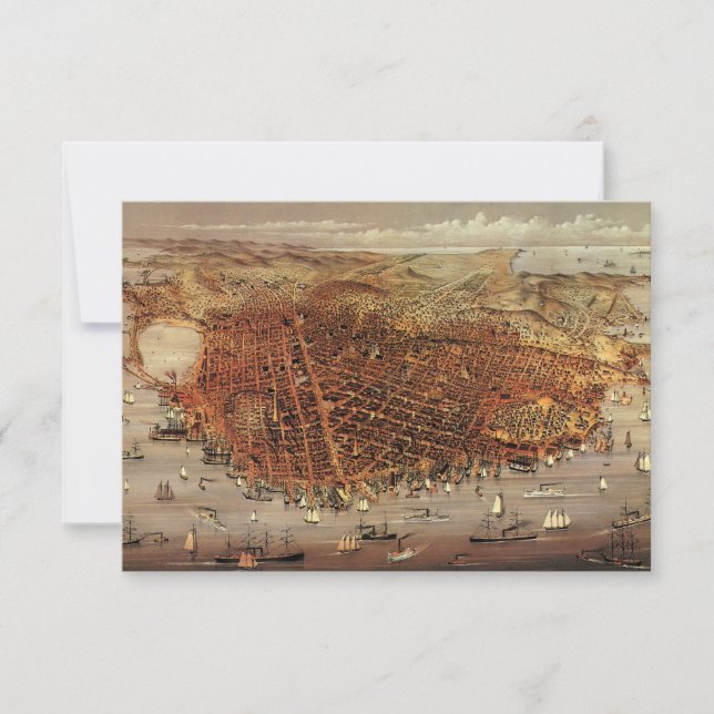Antique San Francisco City Map, Change of Address Invitation (Front)