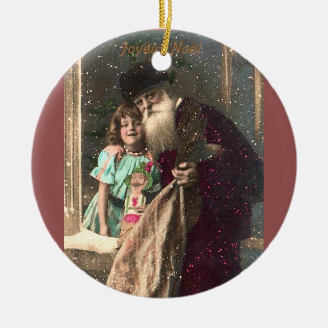 Antique Santa and Girl Christmas Ceramic Tree Decoration (Front)