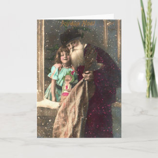 Antique Santa and Girl Christmas Holiday Card