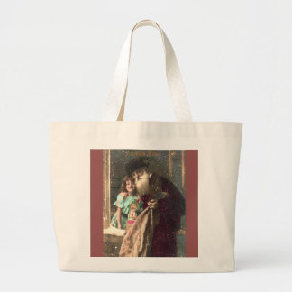 Antique Santa and Girl Christmas Large Tote Bag