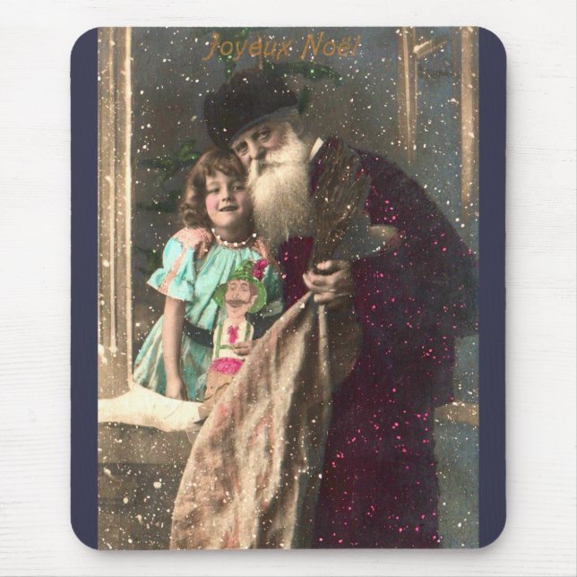 Antique Santa and Girl Christmas Mouse Mat (Front)