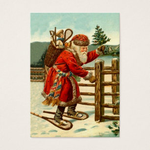 ANTIQUE SANTA IN SNOWSHOES GIFTS TAG CARD