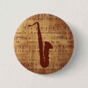 Antique Saxophone 6 Cm Round Badge