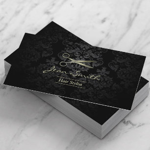 Antique Scissor Black & Gold Damask Hair Stylist Business Card